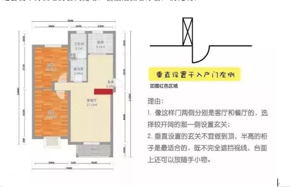 這樣柜子和墻形成一個(gè)整體，減少了玄關(guān)柜凸出太多給人帶來(lái)的壓迫感。